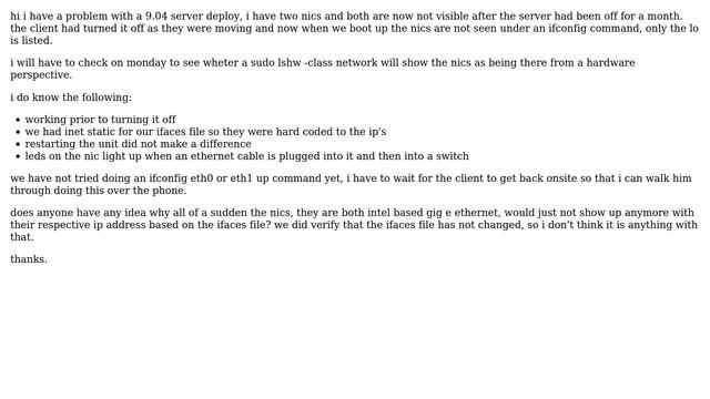 DevOps & SysAdmins: Ubuntu server 9.04 nics not visible only lo loopback under ifconfig смотреть онлайн