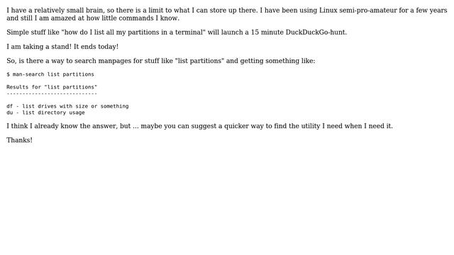 Unix & Linux: Is there a way to search manpages for typical use scenario? смотреть онлайн