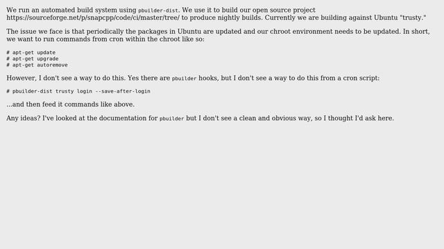 Running maintenance commands in pbuilder chroot using cron смотреть онлайн