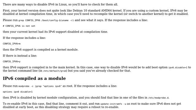 Unix & Linux: Enable ipv6 on Debian 10 if there is no /proc/sys/net/ipv6 folder смотреть онлайн