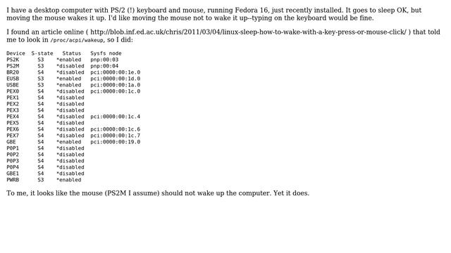 Fedora 16 wakes on mouse - how to prevent this? смотреть онлайн