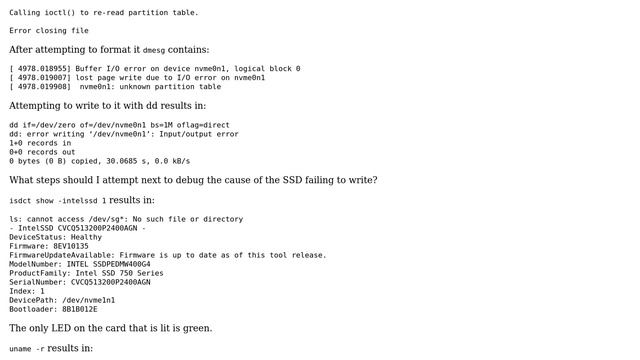 Can't write to an Intel 750 series PCIe SSD in CentOS 7 смотреть онлайн