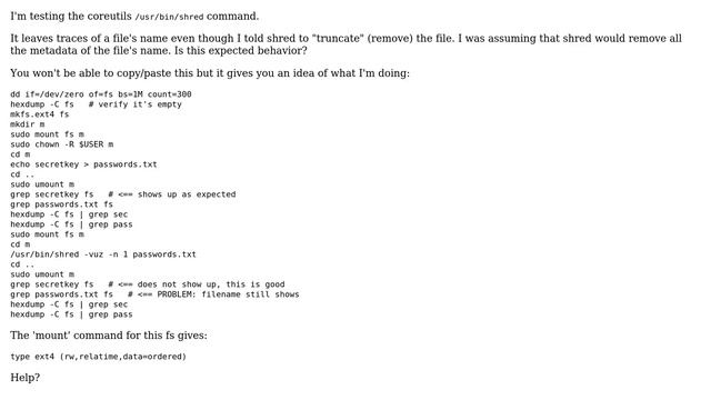 linux shred does not remove traces of filename even after truncate/removal? смотреть онлайн
