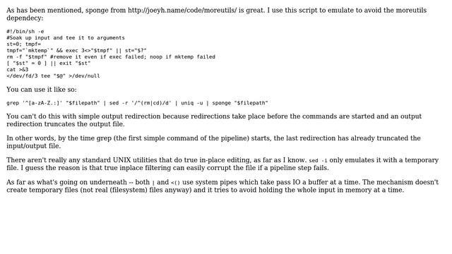 Unix & Linux: Processing a single file as both input and output throughout pipes (3 Solutions!!) смотреть онлайн