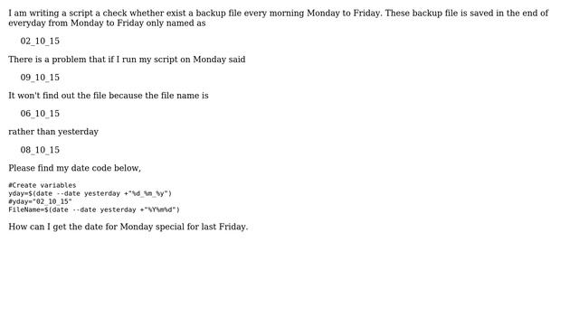Unix & Linux: Set yesterday Date in script special for Monday (2 Solutions!!) смотреть онлайн
