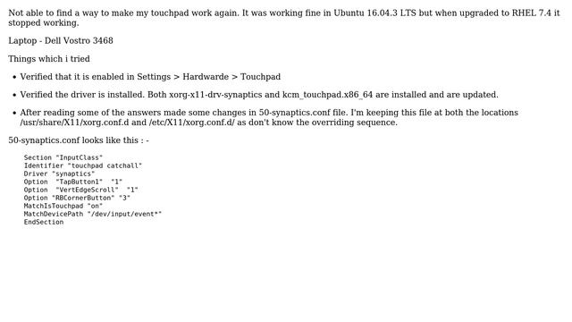 Unix & Linux: Touchpad not working in RHEL 7.4 for Dell vostro смотреть онлайн