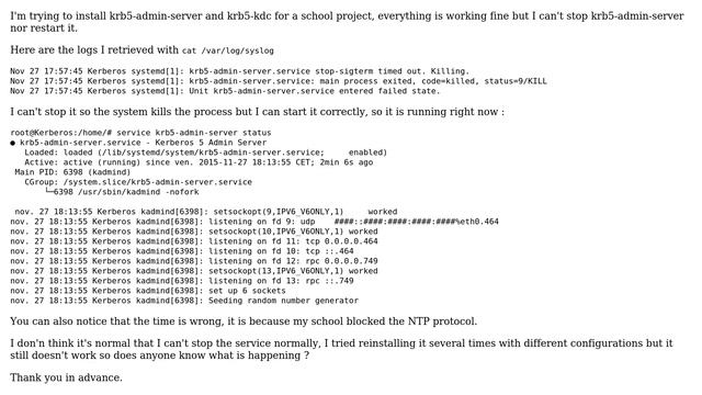 Unix & Linux: Can not stop Kerberos on debian 8 смотреть онлайн
