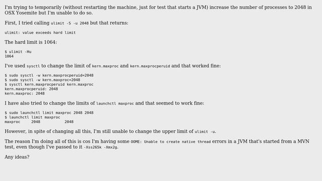 Unix & Linux: Increasing `ulimit -u` settings temporarily in OSX Yosemite смотреть онлайн