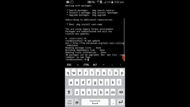 Start kali-linux os on your phone and update// show ls, cd apt command in linux смотреть онлайн