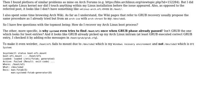 Unix & Linux: Arch Linux looks for /boot/efi when already booted смотреть онлайн