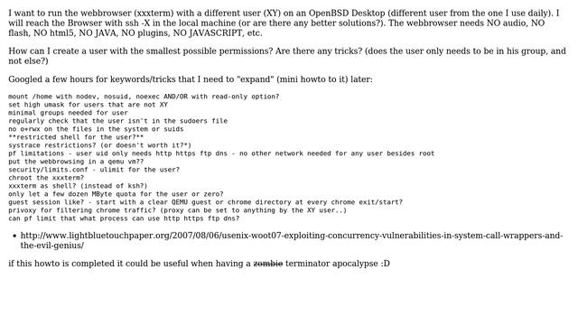 Unix & Linux: How to create a user with minimalistic permissions on OpenBSD? смотреть онлайн