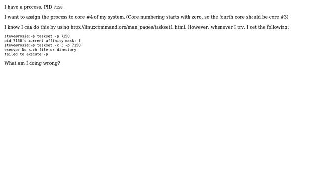 "execvp: no such file or directory" when attempting taskset on a running process смотреть онлайн