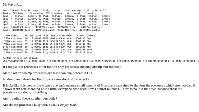 Unix & Linux: What does 99% CPU on a process which appears idle in strace mean? (2 Solutions!!) смотреть онлайн