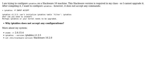 Trying to configure iptables on Slackware 10 смотреть онлайн