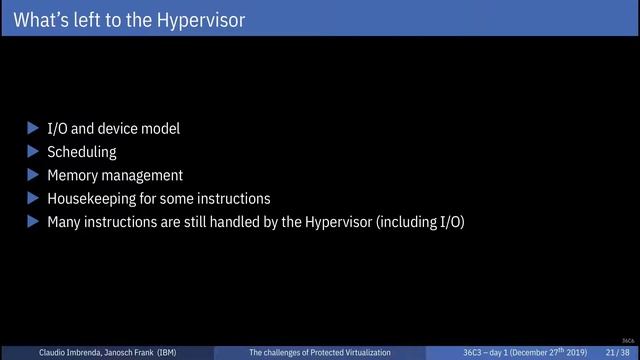 36C3 Chaos West Stage: The challenges of Protected Virtualization смотреть онлайн
