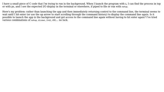 Unix & Linux: launch background process, terminal waits for LF/CR before returning to command line смотреть онлайн