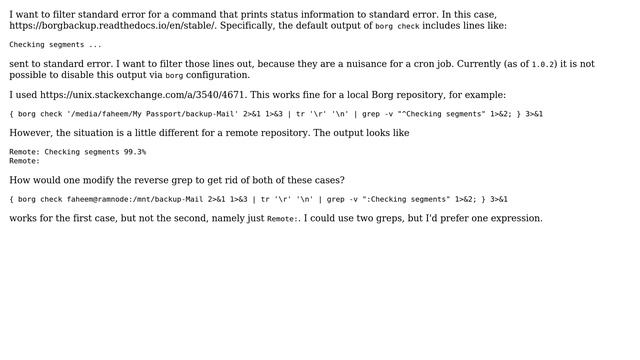 Unix & Linux: Filtering standard error output from remote BorgBackup repository смотреть онлайн