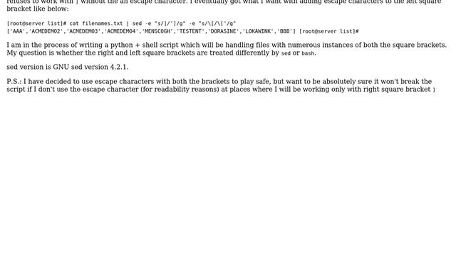 Unix & Linux: Left and right square brackets treated differently by sed/bash (2 Solutions!!) смотреть онлайн