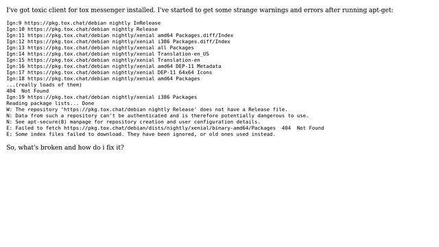 Ubuntu: apt-get errors https://pkg.tox.chat/ смотреть онлайн