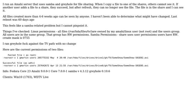 Why can't other users see the files I post to Samba share? смотреть онлайн