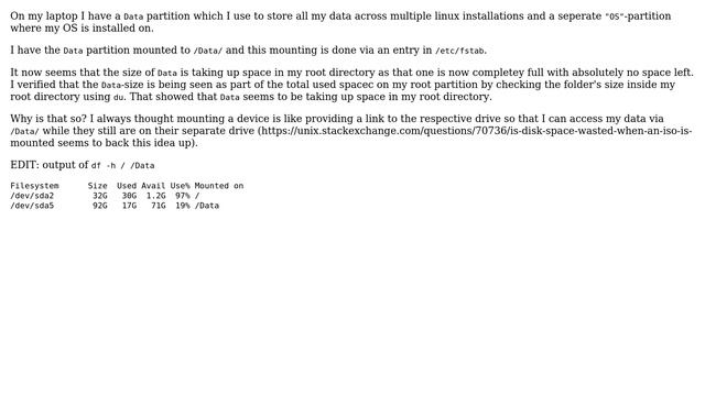 Unix & Linux: Mounted partition taking up space in root directory смотреть онлайн