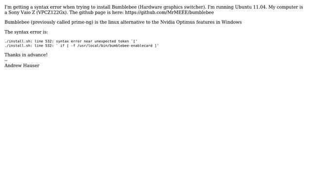Ubuntu: I keep getting a syntax error when trying to install Bumblebee смотреть онлайн