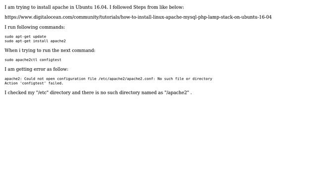Ubuntu: Unable to find apache2 directory inside /etc in Ubuntu 16.04 смотреть онлайн