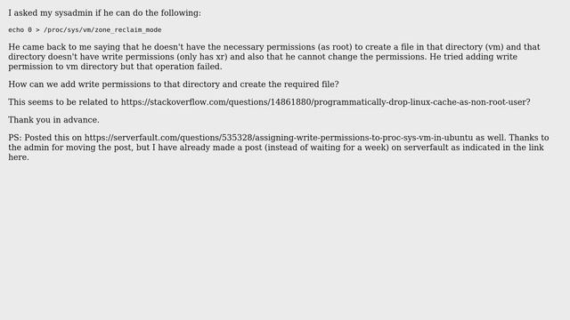 assigning write permission to /proc/sys/vm смотреть онлайн