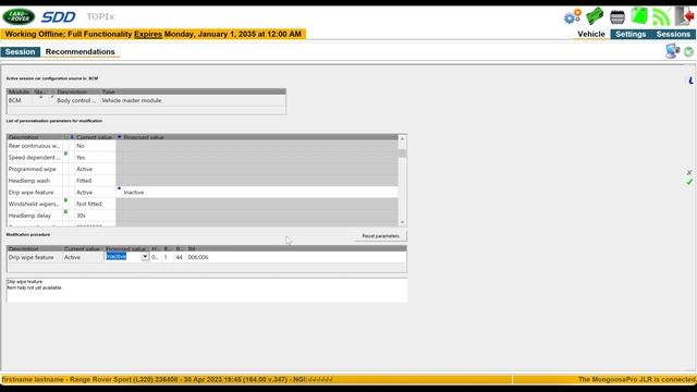 JLR SDD How To Get Coded Access And Disable Or Enable The Drip Wipe Function