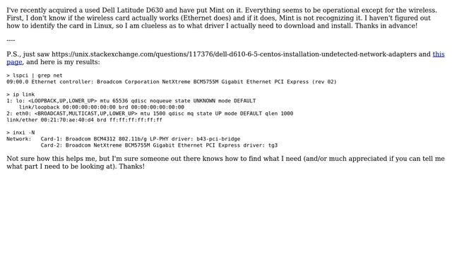 Unix & Linux: Dell Latitude D630 Wireless Problem on Mint? смотреть онлайн