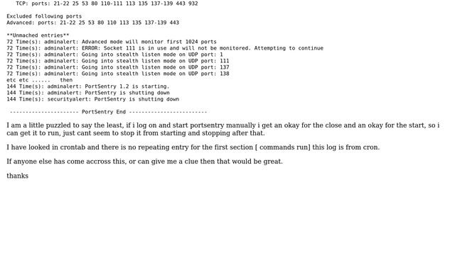 portsentry and IPTables on constant reboot, but not sure why смотреть онлайн