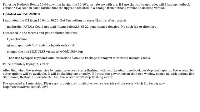 Netbook Remix 10.04 to 10.10 upgrade using alternate iso смотреть онлайн