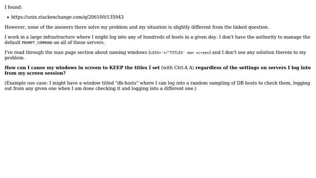 Unix & Linux: Turn off GNU screen dynamic window titling for entire screen session смотреть онлайн
