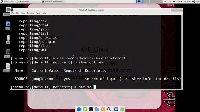 Kali Linux (info gathering) 7. Recon ng A tool to do reconnaissance in new style смотреть онлайн
