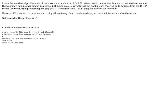 Ubuntu: No network access until I ping the gateway смотреть онлайн