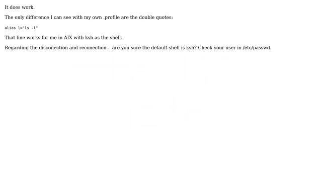 Unix & Linux: Why doesn't alias work in AIX (Korn shell, .profile)? (4 Solutions!!) смотреть онлайн