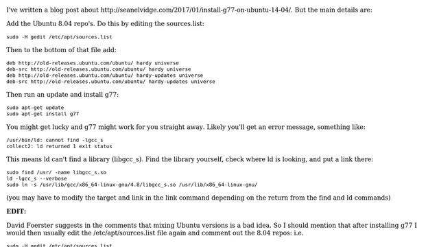Ubuntu: Need the gnu g77 Fortran compiler on Ubuntu 16.04 - Having issues смотреть онлайн