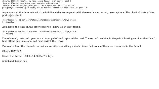 Unix & Linux: Infiniband HCA, Physical State is stuck Disabled смотреть онлайн