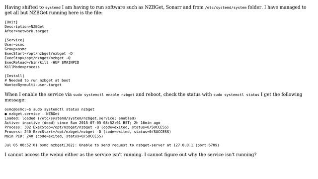 Unix & Linux: systemd in Raspbian for NZBGet смотреть онлайн