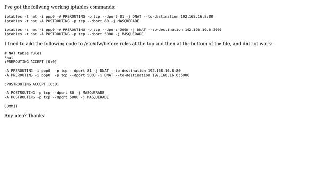 Iptables to UFW before.rules not working смотреть онлайн