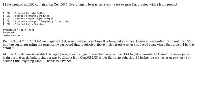How to disable lxc container login prompt on centos 7? смотреть онлайн