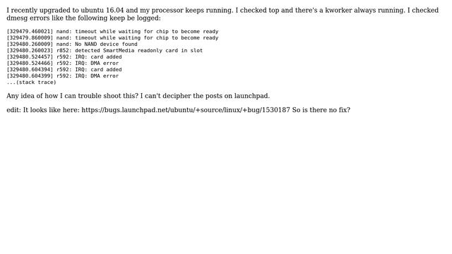 Ubuntu: IRQ DMA error fills up dmesg смотреть онлайн