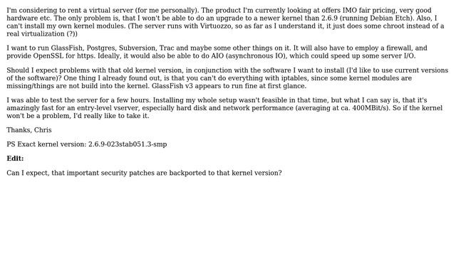 DevOps & SysAdmins: 2.6.9 Kernel on virtual server (non upgradable) - any expected problems? смотреть онлайн