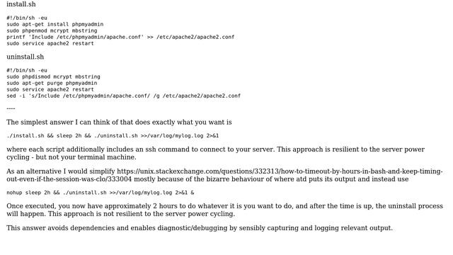 Unix & Linux: How to timeout by hours in Bash (and keep timing out even if the session was closed)? смотреть онлайн