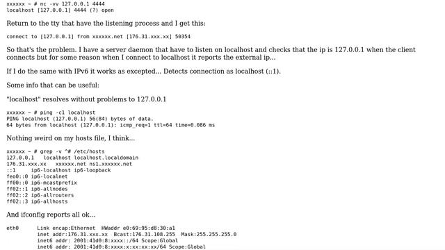 Connecting to localhost resolves 127.0.0.1 but connects with external IP [Linux, Debian] смотреть онлайн