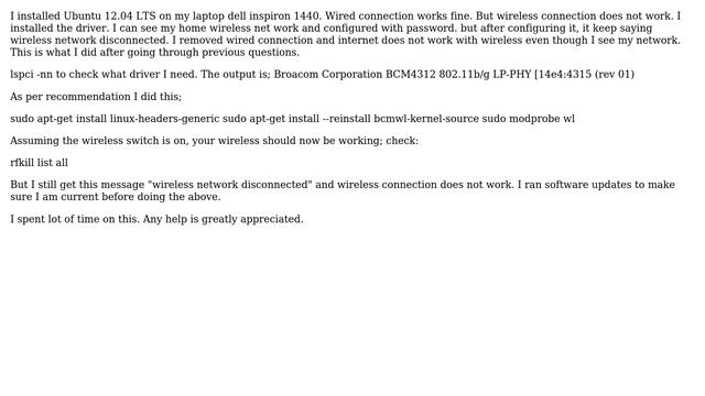 Ubuntu 12.04 dell inspiron 1440 wireless network does not work with wireless networkdisconnected... смотреть онлайн