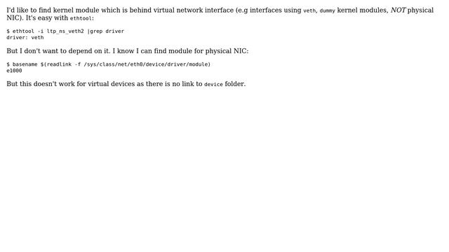 Unix & Linux: Find a kernel module behind virtual network interface by info from sysfs/procfs смотреть онлайн