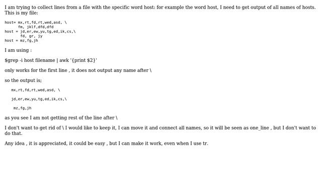 Unix & Linux: Trying to print full line from a huge file that has (connector for lines) смотреть онлайн