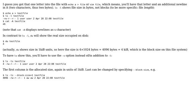 EXT3: If block size is 4K, why does ls -l show file sizes below that? (3 Solutions!!) смотреть онлайн