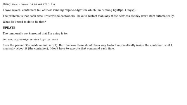 Ubuntu: (LXD) LXC container not starting services automatically смотреть онлайн
